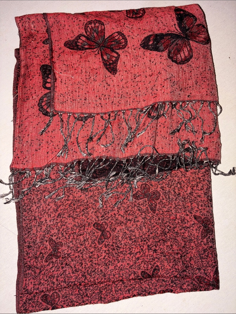 Womens Red and Black Butterfly Pattern Jeans Scarf
